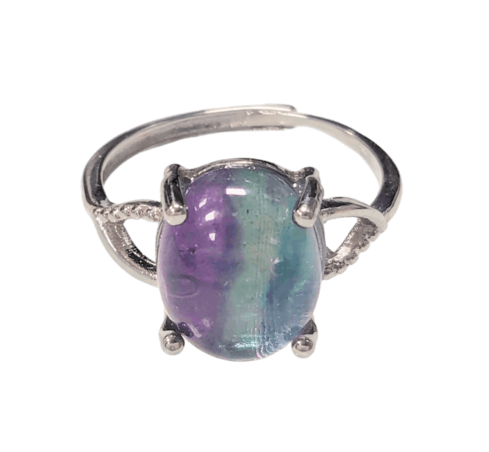 Anello AA ovale in fluorite regolabile in rame bianco