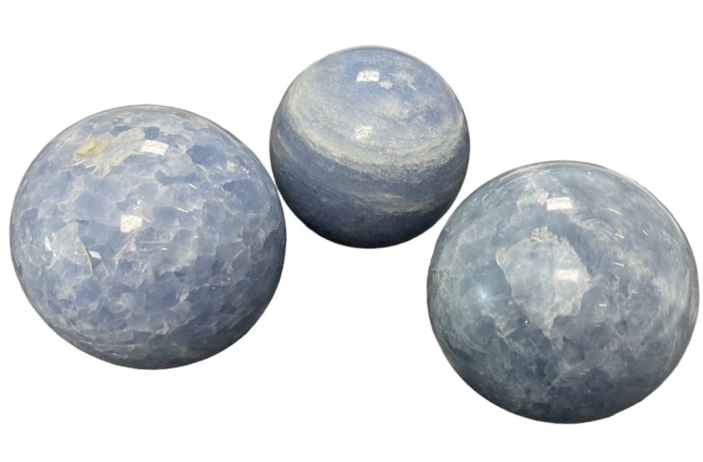 3 sfere di calcite blu lucido 1.176k