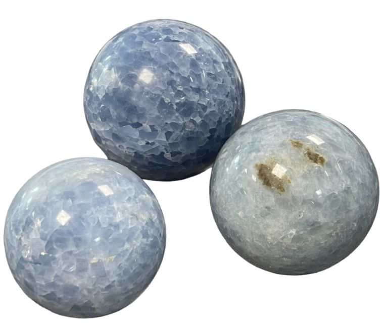 3 sfere di calcite blu lucido 1.372k