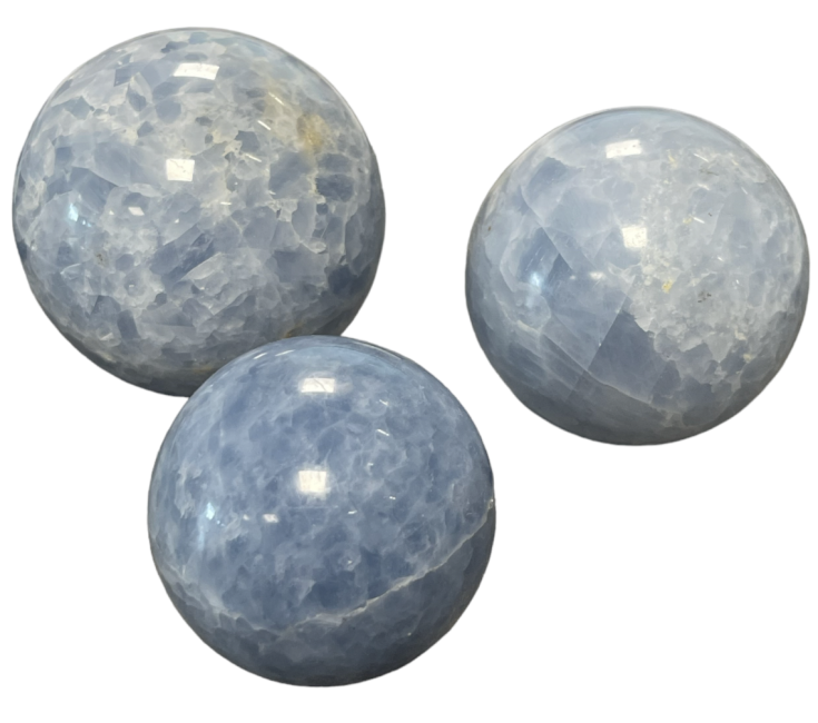 3 sfere di calcite blu lucidate 1.479k