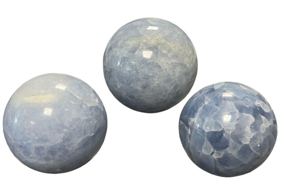 3 sfere di calcite blu lucidate 1.666k