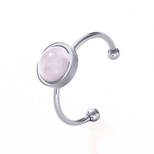 Anello in quarzo rosa – Acciaio inossidabile argento