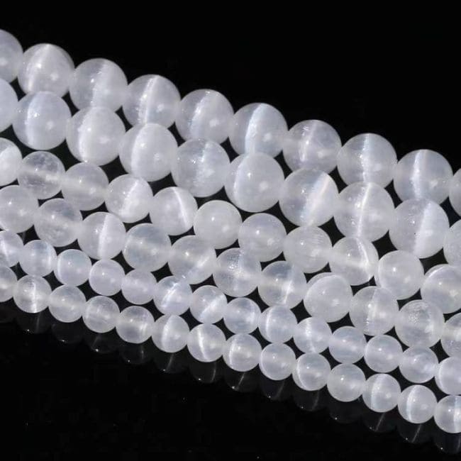 Perline AA di selenite Cat's Eye da 10 mm su filo da 40 cm