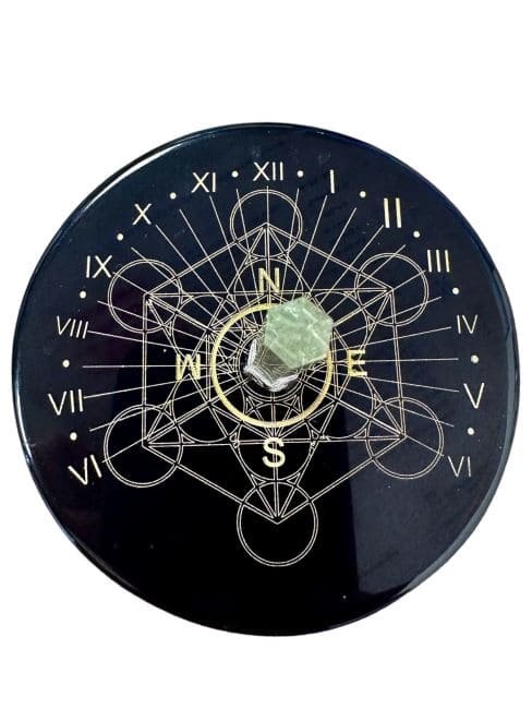 Placca Metatron in onice nero con cristallo di rocca 8 cm