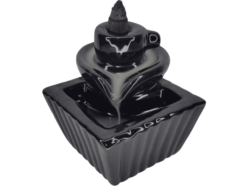 Backflow incense burner, Fontana brucia incenso in ceramica, con 100 coni di incenso a riflusso + 30 bastoncini di incenso + 1 pinzetta + 1 tappetino