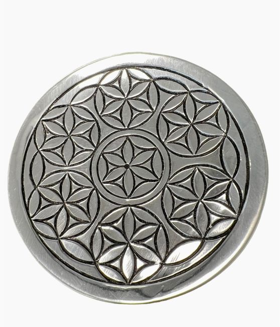 Portaincenso rotondo in metallo bianco Fiori geometrici 10,5 cm