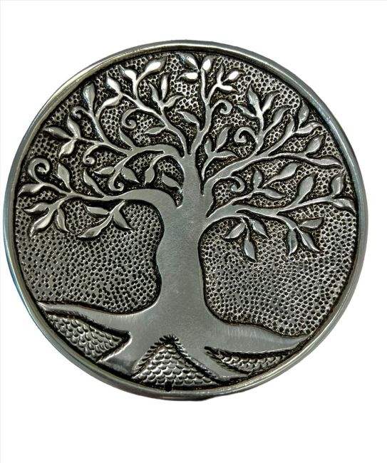 Portaincenso rotondo in metallo bianco Albero della vita in rilievo 12,5 cm