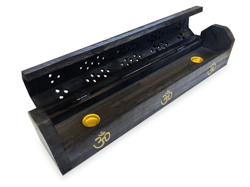Portaincenso in legno nero Om dorato 30cm - 2pz