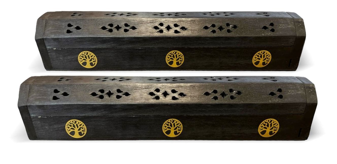 Portaincenso in legno nero Albero della vita dorato 30cm - 2pz
