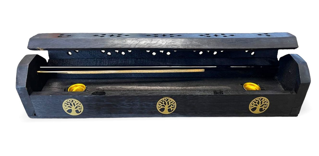 Portaincenso in legno nero Albero della vita dorato 30cm - 2pz