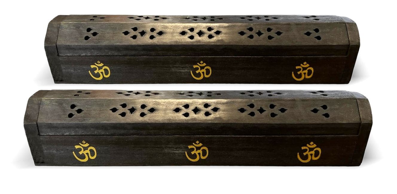 Portaincenso in legno nero Om dorato 30cm - 2pz