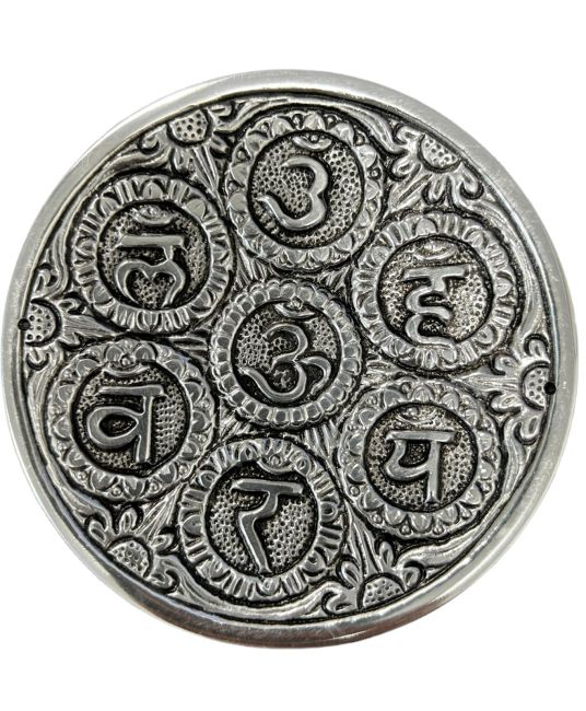 Portaincenso rotondo in metallo bianco 7 chakra 11cm