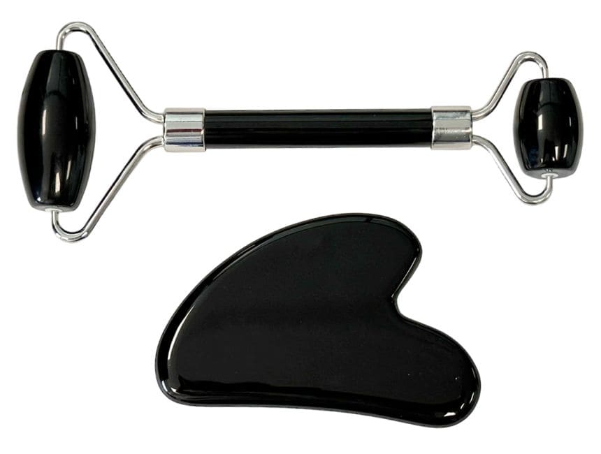 Black Obsidian Gua Sha e Roller Massage Pack A