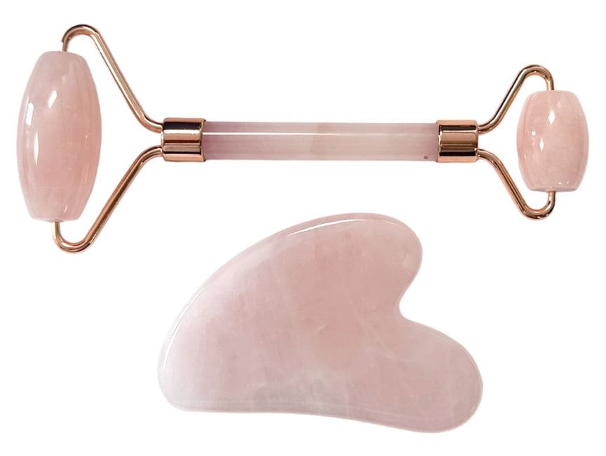 A + Quarzo rosa Gua Sha e pacchetto di massaggi a rullo
