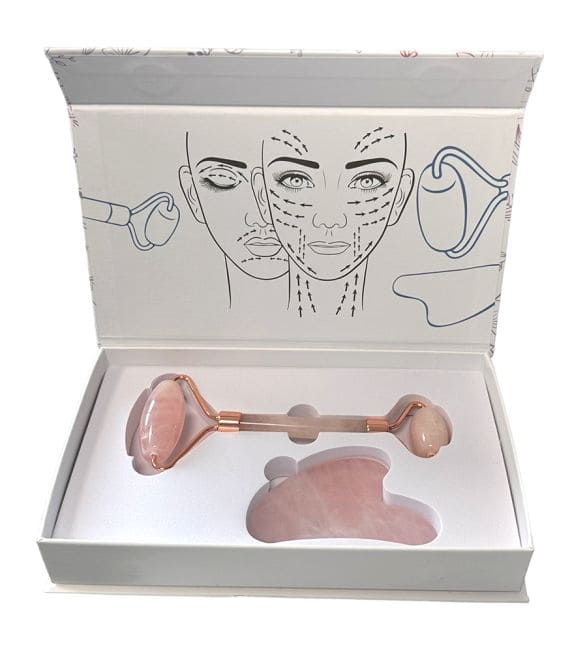 A + Quarzo rosa Gua Sha e pacchetto di massaggi a rullo
