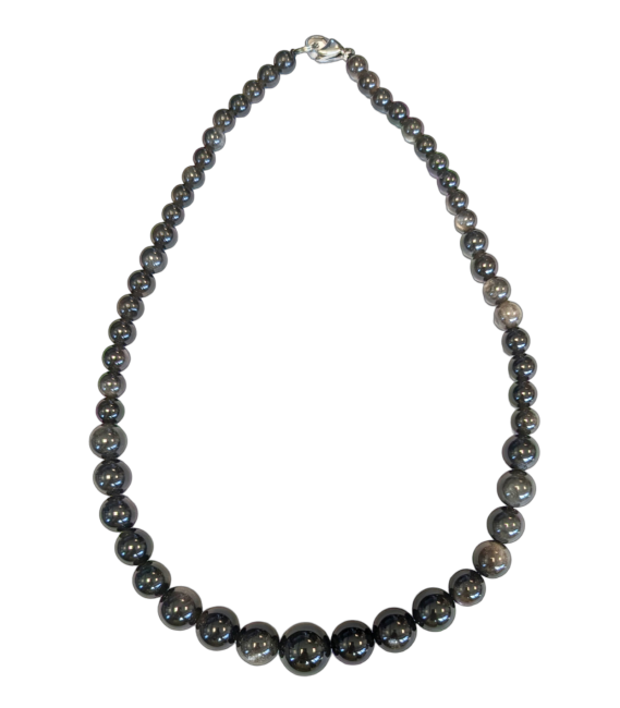 Collana di ossidiana d'argento con perle di goccia 6-14 mm 45 cm