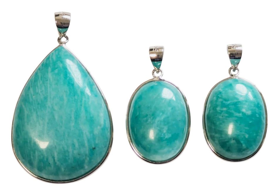 Ciondolo in argento 925 Amazzonite AA+ 3 pezzi 14,67 g