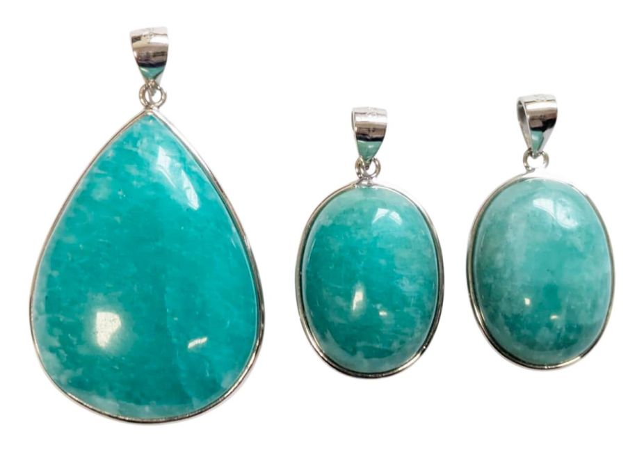 Ciondolo in argento 925 Amazzonite AA+ 3 pezzi 15,62 g
