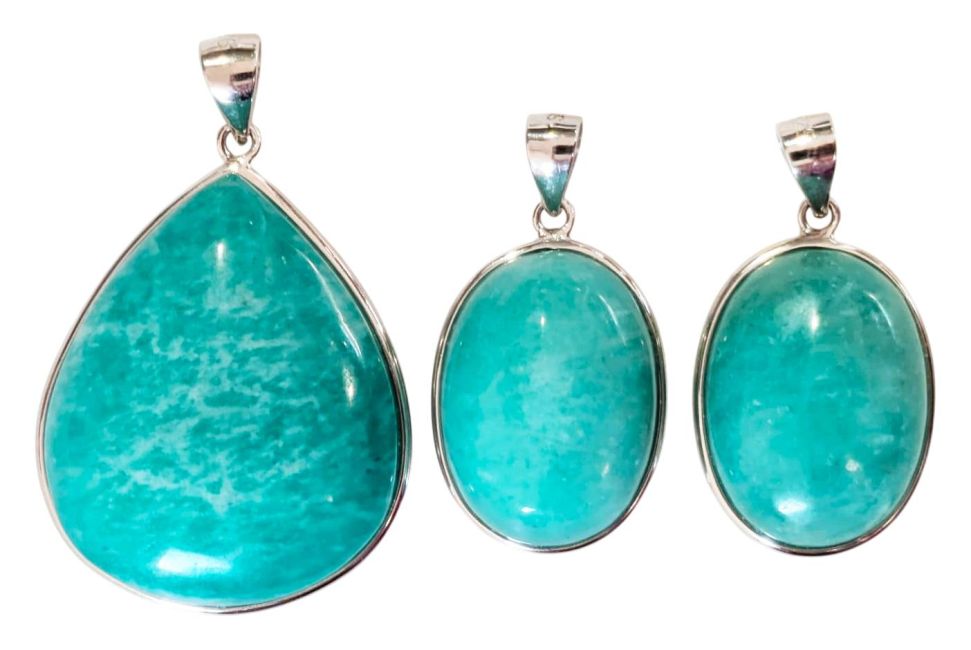Ciondolo in argento sterling 925 con amazzonite AA+, 3 pezzi, 14,8 g