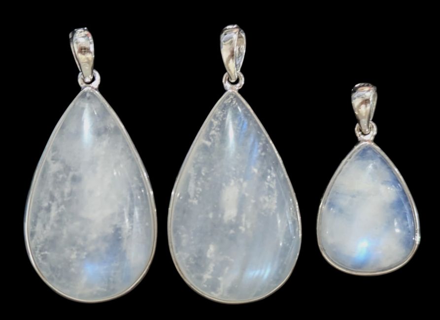 Ciondolo in argento sterling 925 con pietra di luna bianca AAA, 3 pezzi, 9,72 g