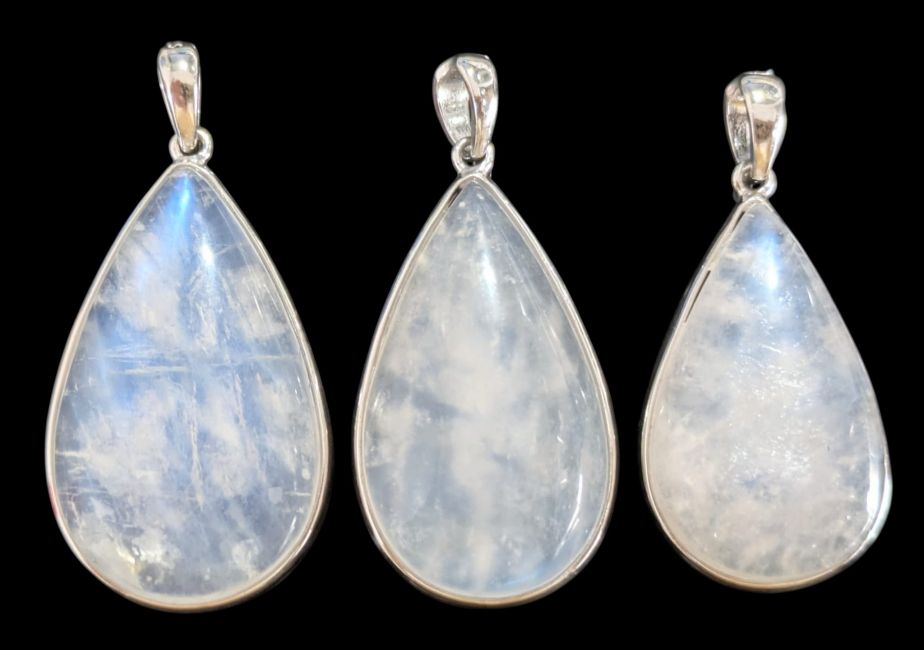 Ciondolo in argento sterling 925 con pietra di luna bianca AAA, 3 pezzi, 10,48 g