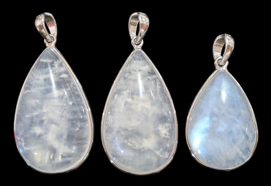 Ciondolo in argento sterling 925 con pietra di luna bianca AAA, 3 pezzi, 11,58 g