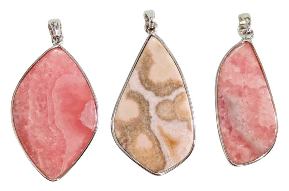 incenso ad Ciondolo in argento sterling 925 con rodocrosite, argentino AA+, 3 pezzi, 13,57 g|it