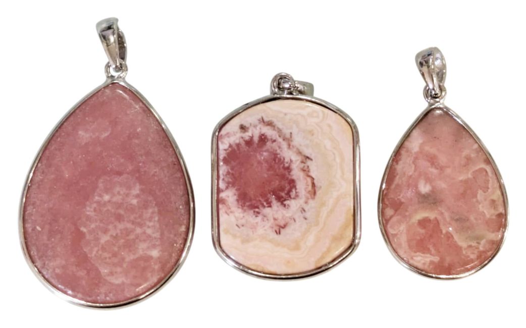 incenso ad Ciondolo in argento sterling 925 con rodocrosite, argentino AA+, 3 pezzi, 13,05 g|it