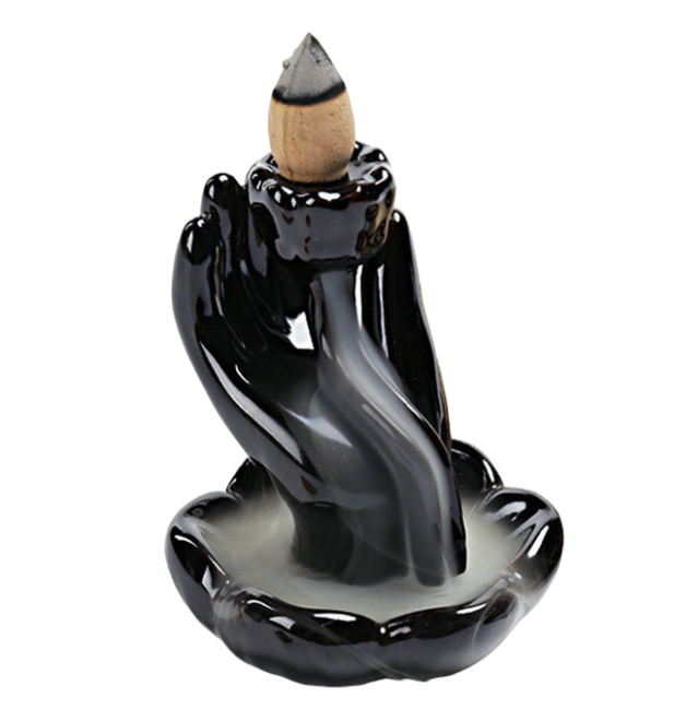 Portaincenso a riflusso in ceramica, piccola mano di Buddha, 9,5cm