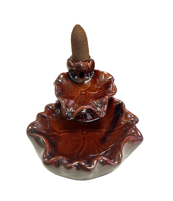 Porta incenso in ceramica a riflusso con cascata di fiori di loto, 6 cm