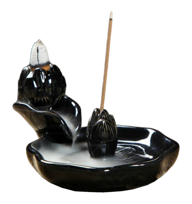 Portaincenso in ceramica nera con riflusso Fiori di loto 13 cm