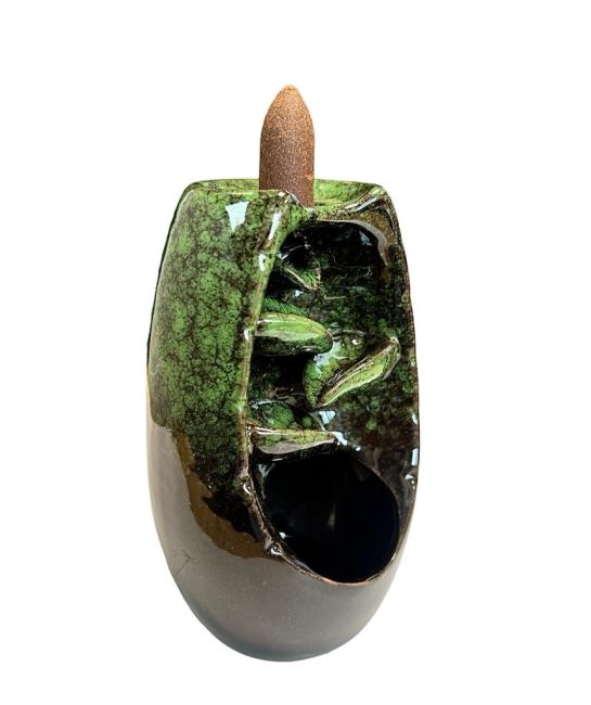 Portaincenso a riflusso in ceramica verde Cascata di foglie 13cm