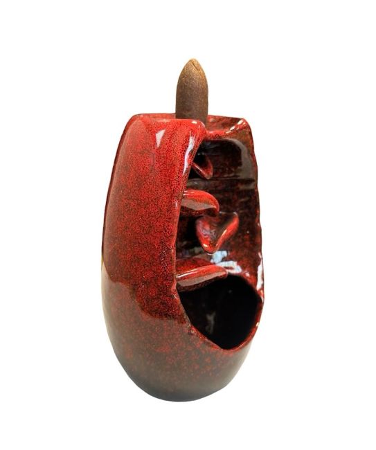 Portaincenso a riflusso in ceramica rossa Cascata di foglie 13 cm