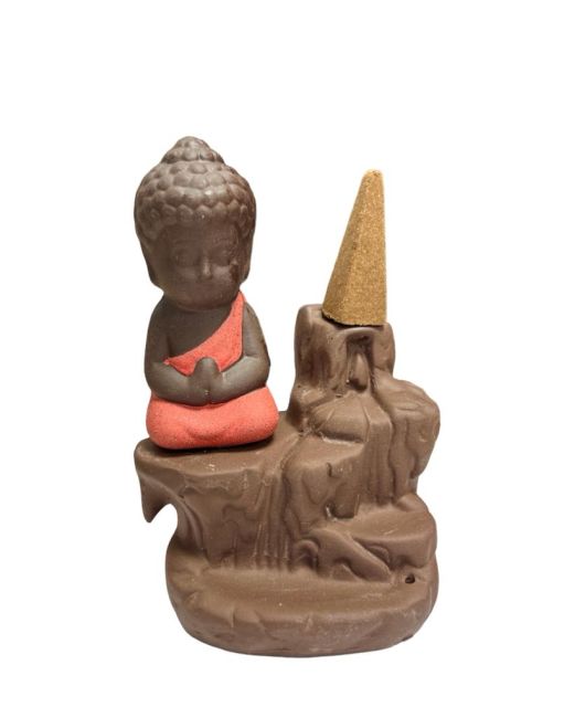 Porta incenso in ceramica con riflusso Buddha rosso, 12 cm