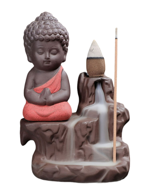 Porta incenso in ceramica con riflusso Buddha rosso, 12 cm