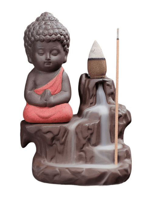 Porta incenso in ceramica con riflusso Buddha rosso, 12 cm