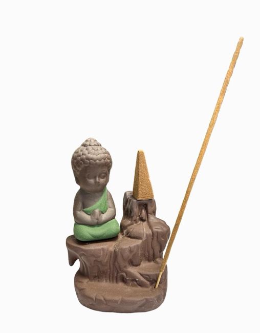 Porta incenso in ceramica con riflusso di Buddha verde, 12 cm