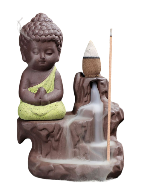 Porta incenso in ceramica con riflusso in ceramica Buddha giallo, 12 cm