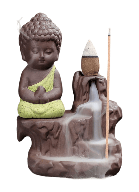 Porta incenso in ceramica con riflusso in ceramica Buddha giallo, 12 cm