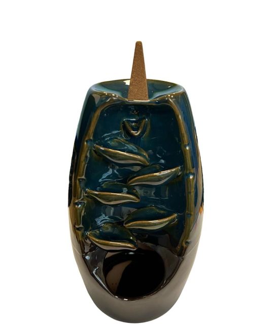Portaincenso a riflusso Cascata di Foglie in Ceramica Blu-Marrone 20cm