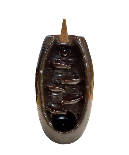 Portaincenso a riflusso in ceramica marrone-dorata Cascata di foglie 20 cm