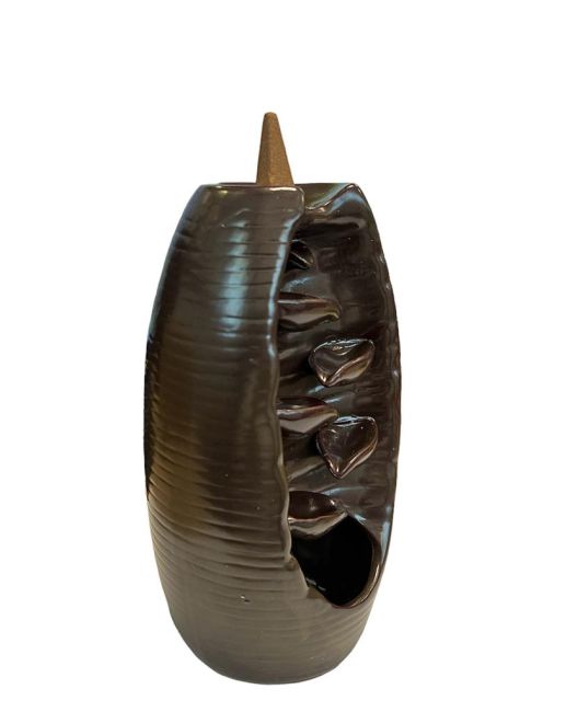 Portaincenso a riflusso in ceramica marrone-dorata Cascata di foglie 20 cm