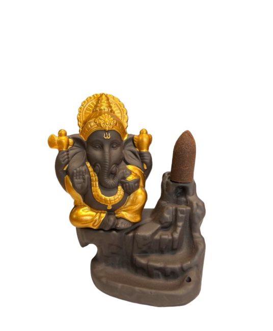 Portaincenso in oro Ganesh Backflow 11cm