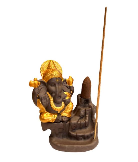 Portaincenso in oro Ganesh Backflow 11cm