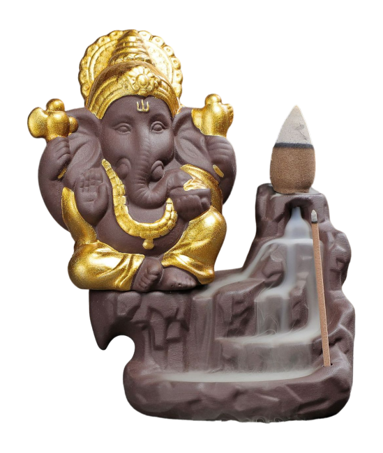 Portaincenso in oro Ganesh Backflow 11cm