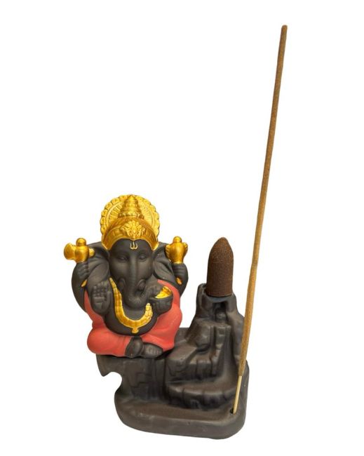Portaincenso Ganesh Backflow Rosso-Oro 11 cm