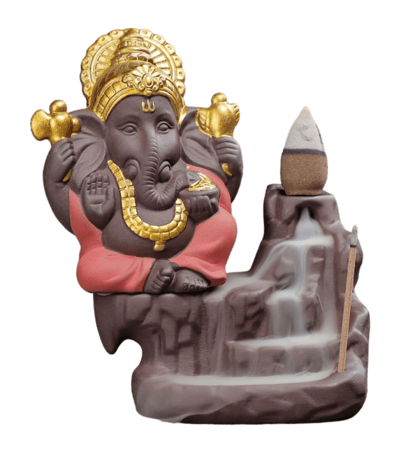 Portaincenso Ganesh Backflow Rosso-Oro 11 cm