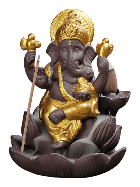Portaincenso Backflow Ganesh Lotus - Oro 11 cm