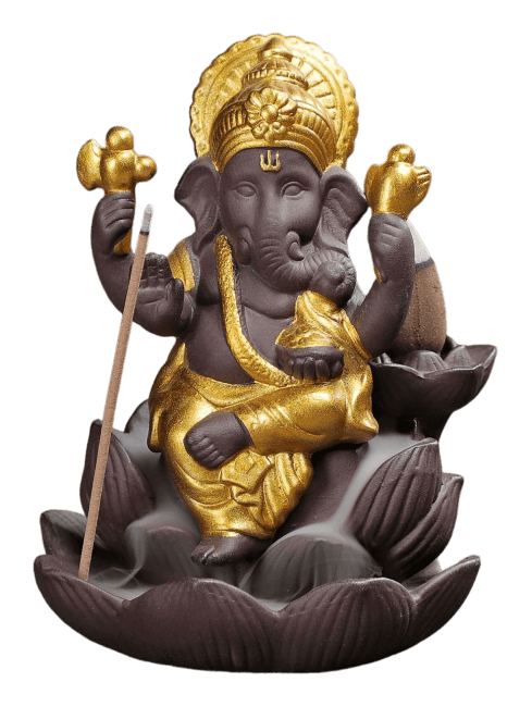 Portaincenso Backflow Ganesh Lotus - Oro 11 cm