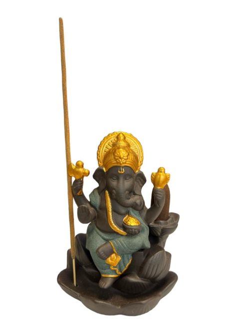 Portaincenso Backflow Ganesh Lotus - Verde 11 cm